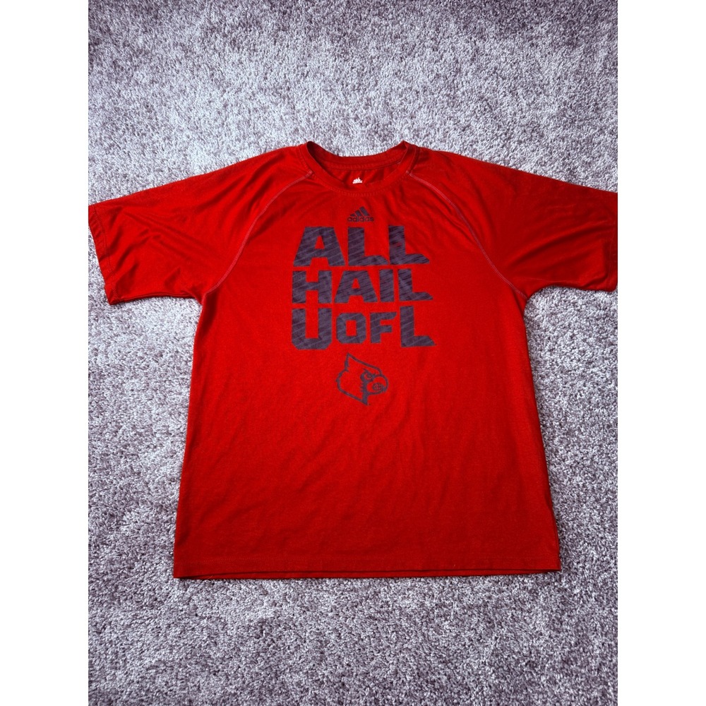 Adidas Louisville Cardinals Shirt Mens Small Red Climalite All Hail UofL Graphic